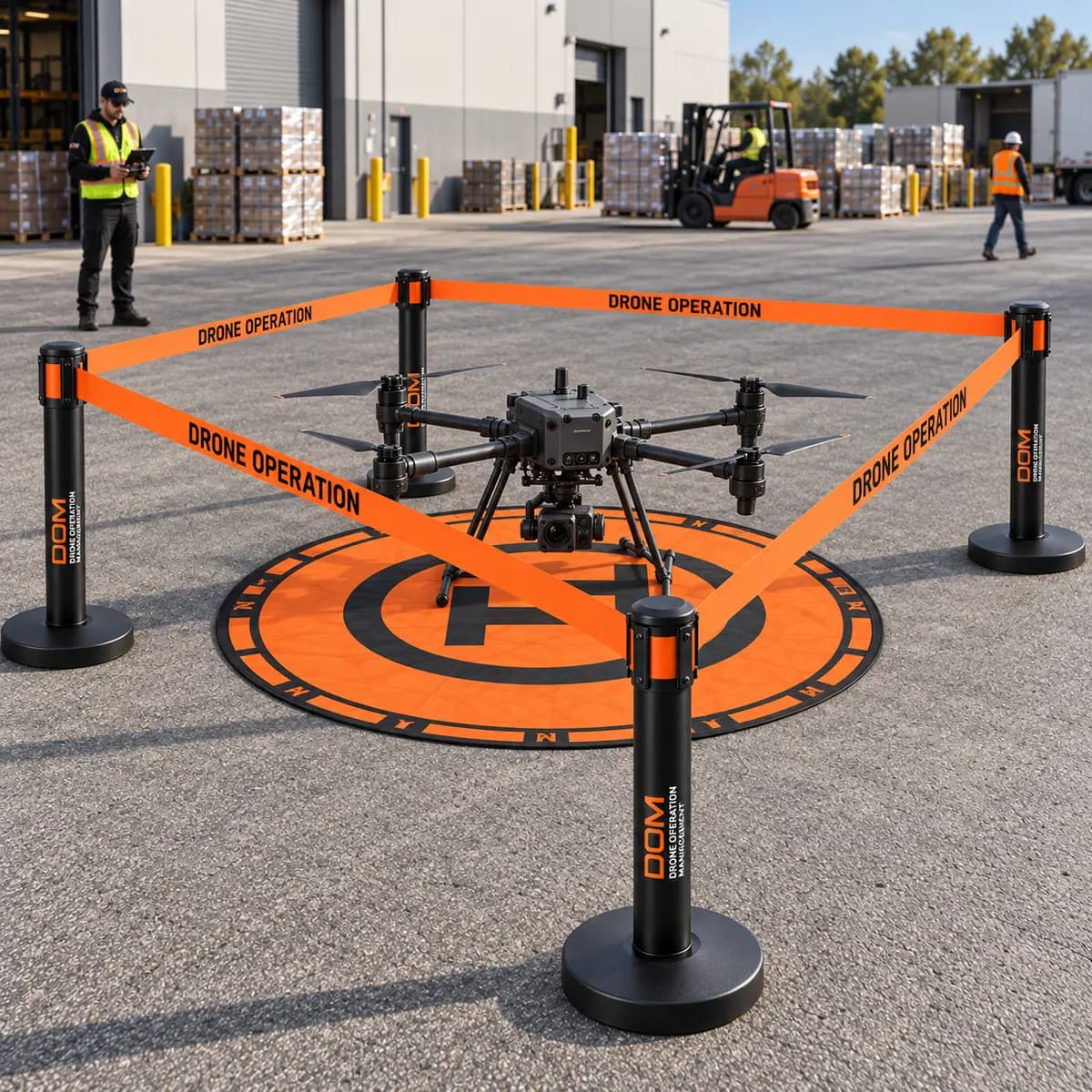 DOM drone staged inside a Drone Operation landing zone